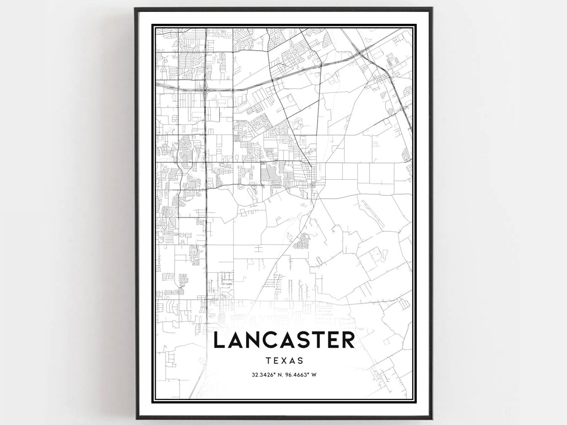 Lancaster Map Poster, Texas Street Decor