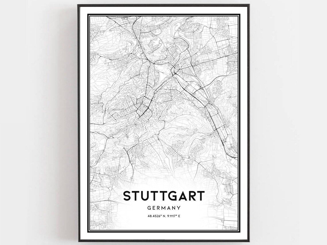 Stuttgart Germany Minimalist City Street Map Urban Grid Art Poster