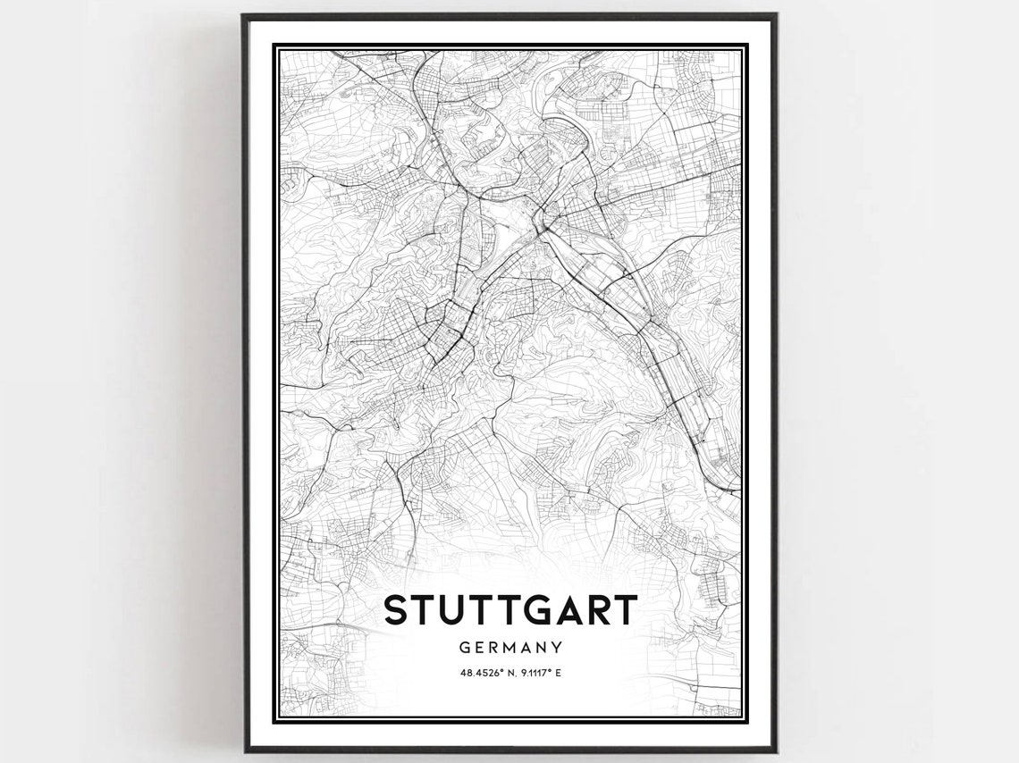 Stuttgart Map Print Poster Wall Art City Street Decor Road Gift B99
