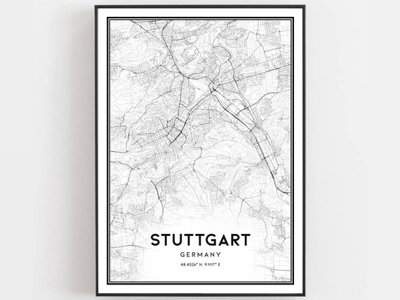 Stuttgart Map Print Poster Wall Art City Street Decor Road Gift B99