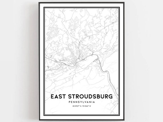 East Stroudsburg Map Print, Pennsylvania Street Decor