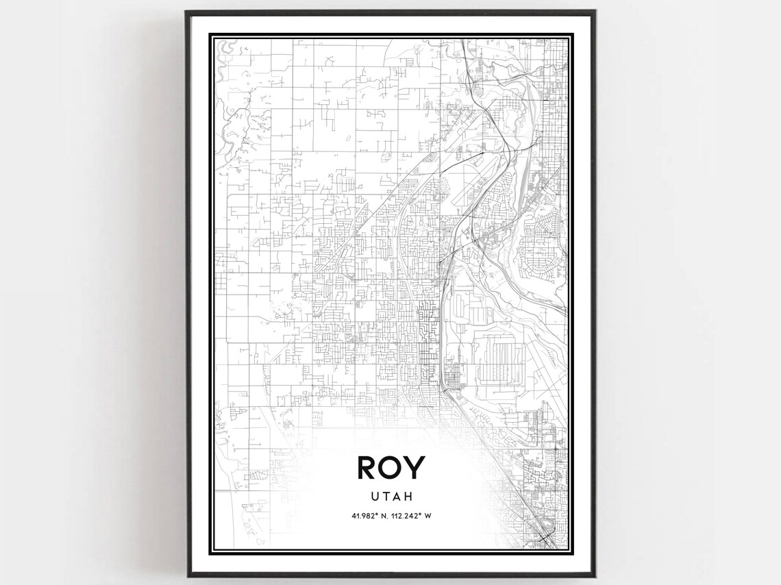Roy Utah Minimalist Black and White Detailed City Street Map Poster