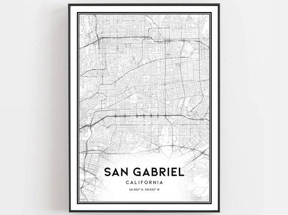 San Gabriel Map Poster Print, City Street Decor
