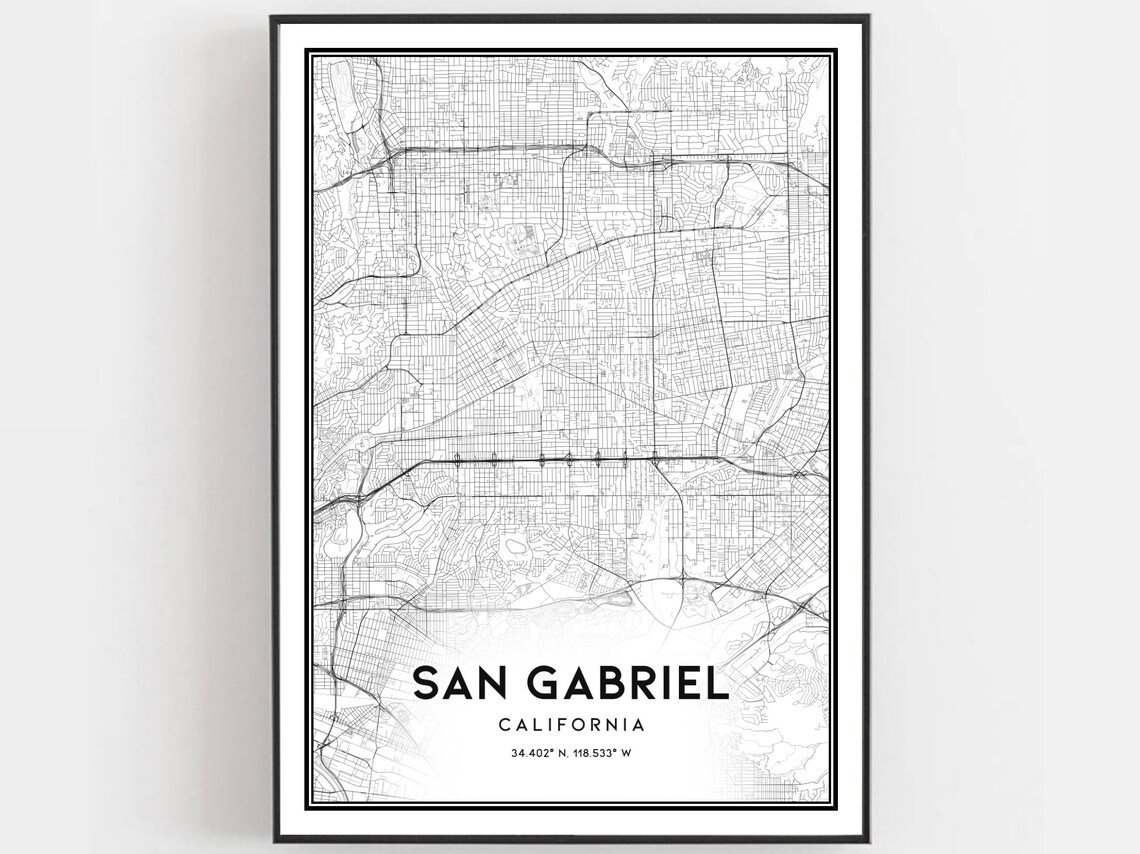 San Gabriel Map Poster Print, City Street Decor