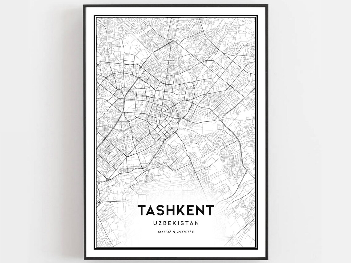 Tashkent Uzbekistan Minimalist City Street Map Black Line Art Poster