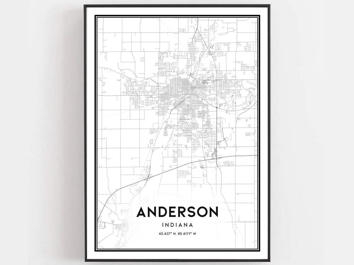 Anderson Map Poster, Indiana City Street Decor