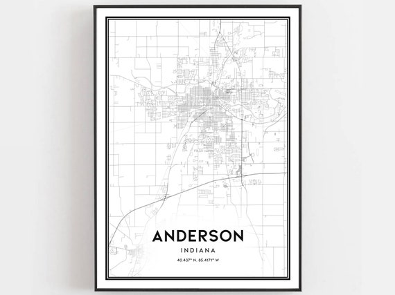Anderson Map Poster, Indiana City Street Decor
