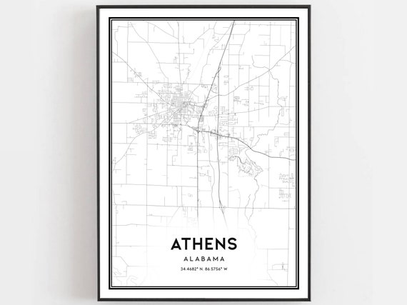 Athens Map Poster, Alabama Street Decor Gift