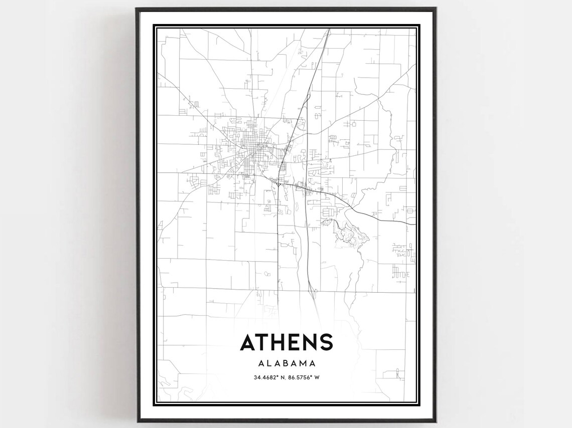 Athens Map Poster, Alabama Street Decor Gift