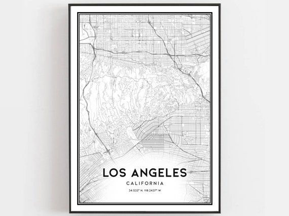 Los Angeles Map Print Poster Wall Art Ca City Street Decor Road Gift