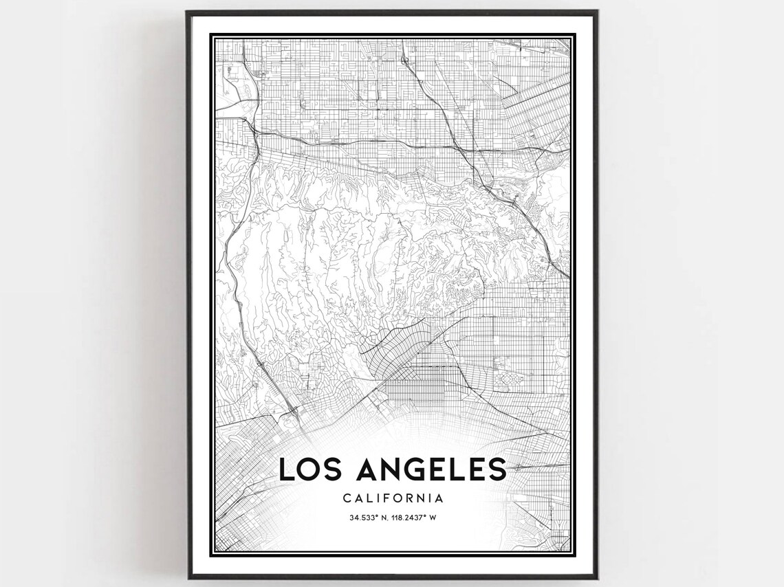 Los Angeles California Map Minimalist Black White City Poster