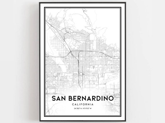 San Bernardino Map Print, City Street Decor