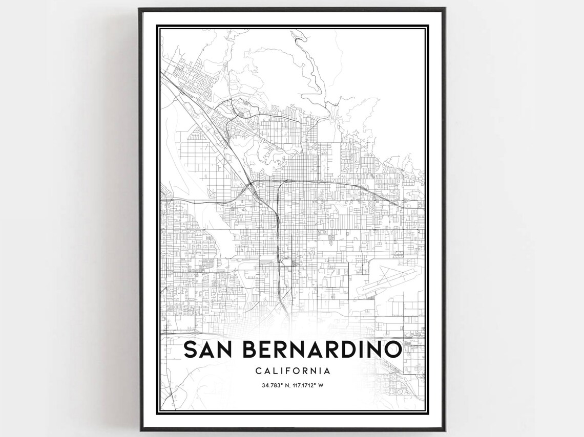 San Bernardino Map Print, City Street Decor