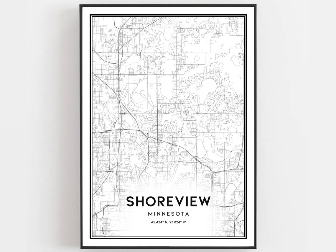 Shoreview Minnesota Street Map Minimalist Black and White City Poster