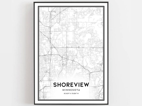 Shoreview Map Print Poster Wall Art Mn City Minnesota Street Decor Road Gift B2058