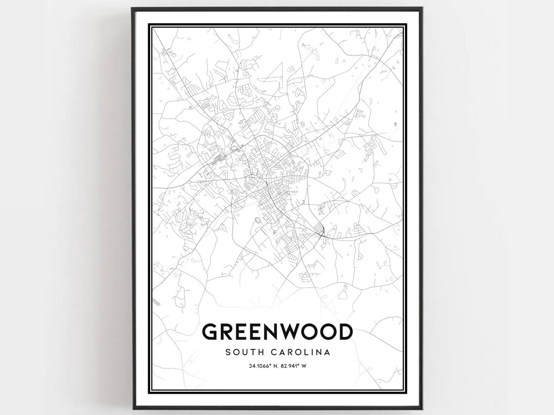 Greenwood Map Poster, South Carolina Street Decor