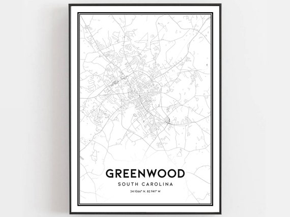 Greenwood Map Poster, South Carolina Street Decor