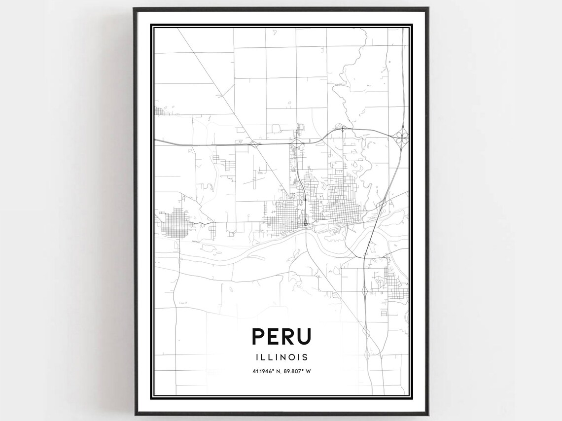 Peru Illinois Minimalist City Street Map Monochrome Art Print
