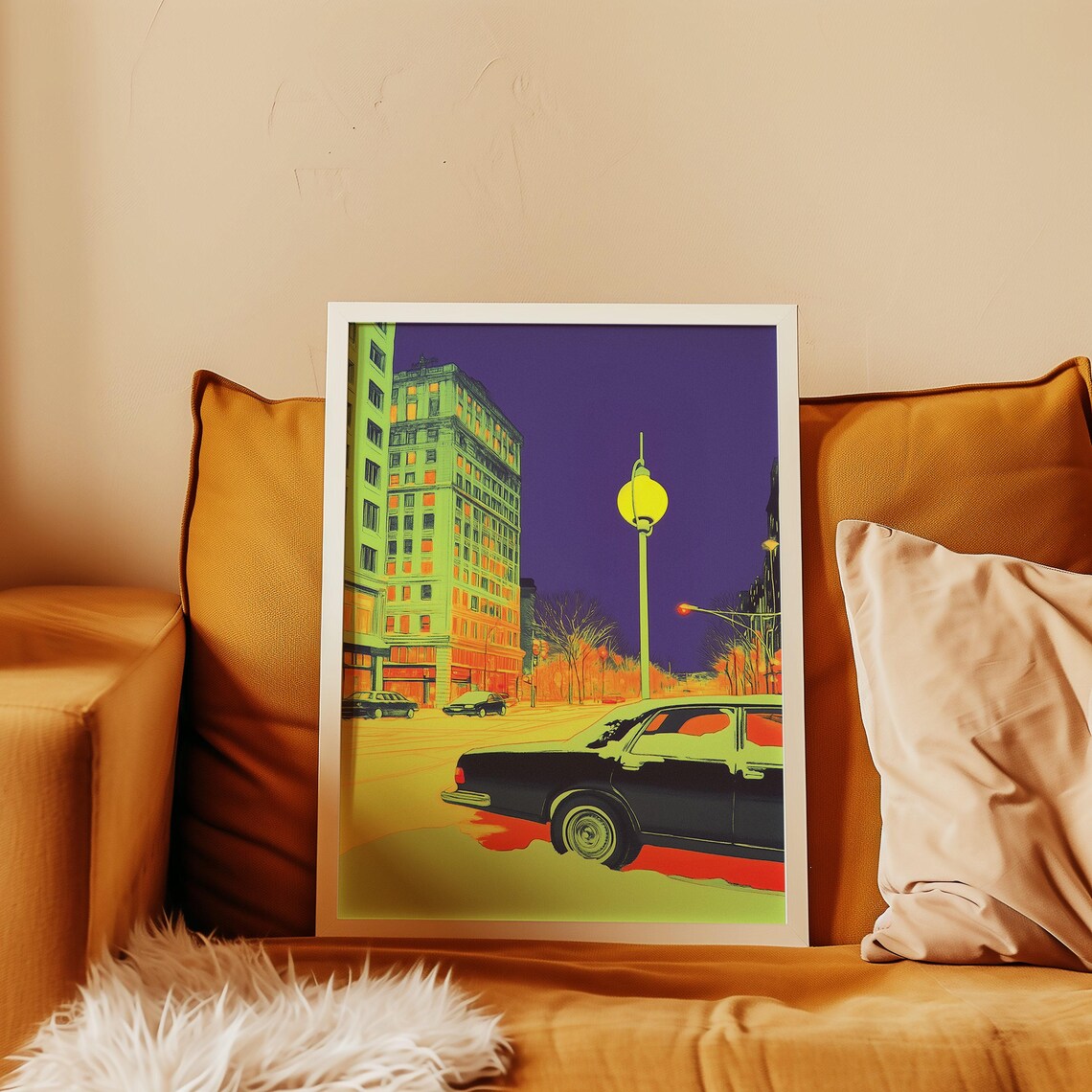 Neon City Street Night Pop Art Classic Car Urban Scene Poster - Image 3