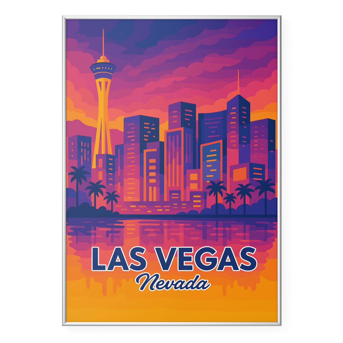 Las Vegas Nevada Neon Skyline With Stratosphere Tower Poster