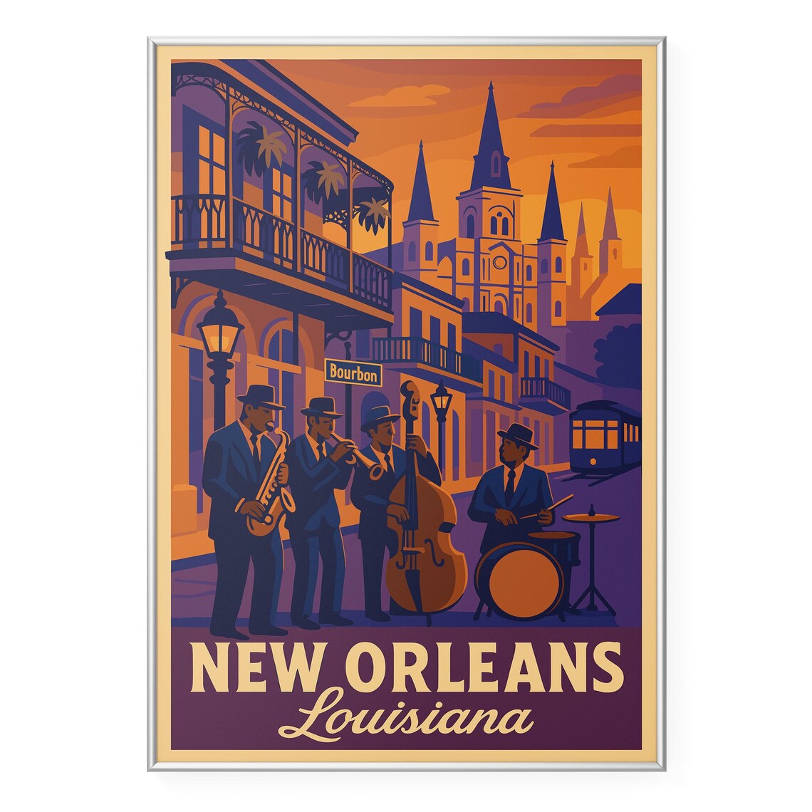 New Orleans Louisiana Jazz Bourbon Street Retro Travel Poster