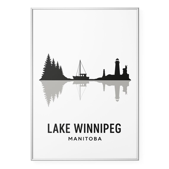 Lake Winnipeg Manitoba Sailboat and Lighthouse Silhouette Nature Poster