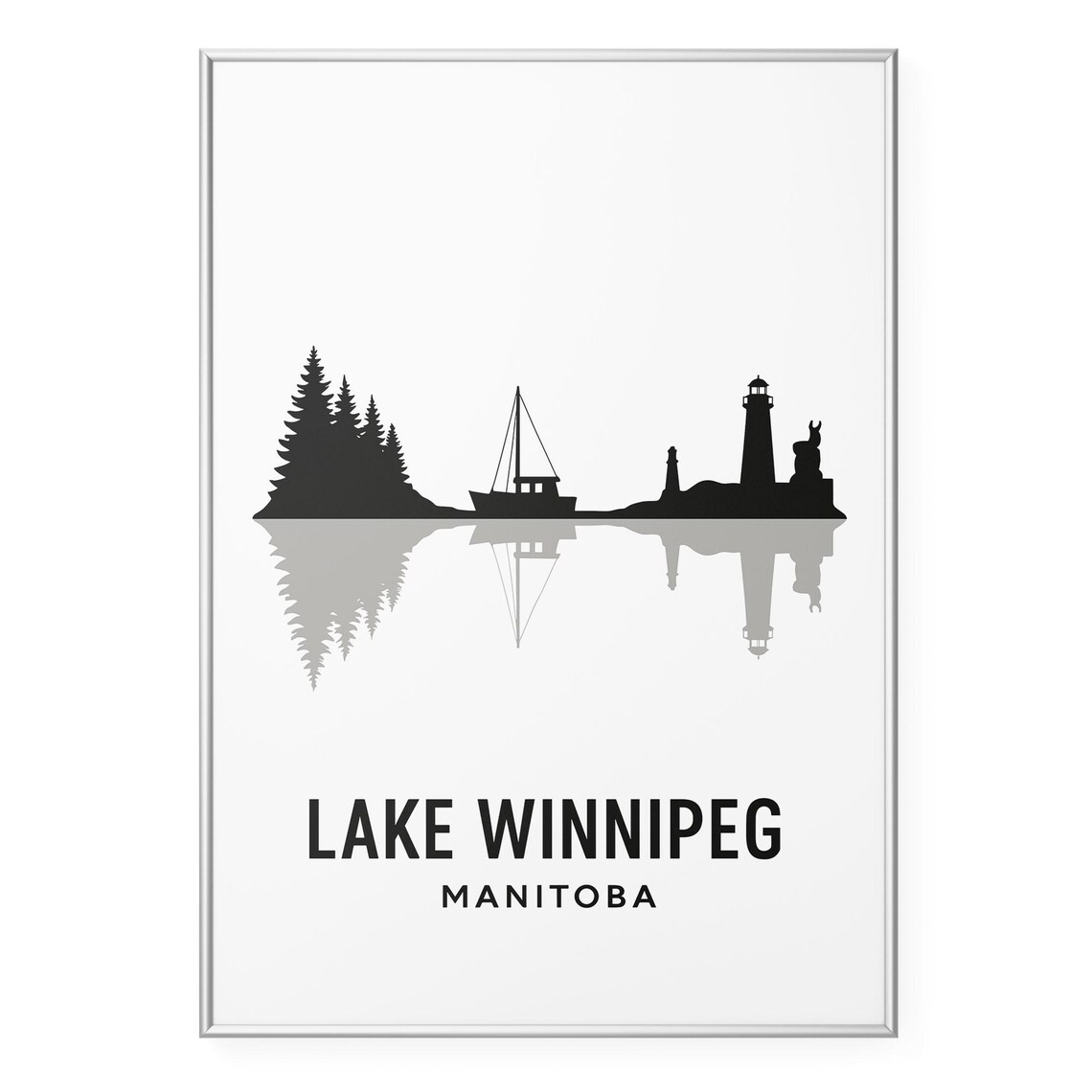 Lake Winnipeg Manitoba Sailboat and Lighthouse Silhouette Nature Poster