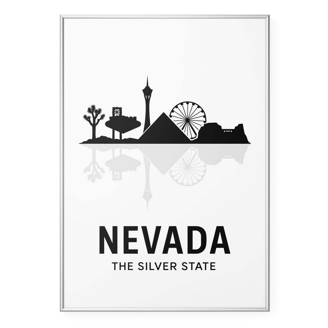 Nevada Silver State Las Vegas Landmarks Silhouette Minimalist Poster