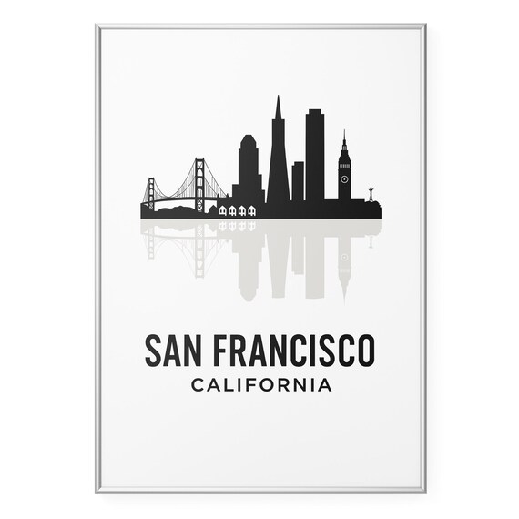 San Francisco Black Skyline Silhouette with Golden Gate Bridge Poster