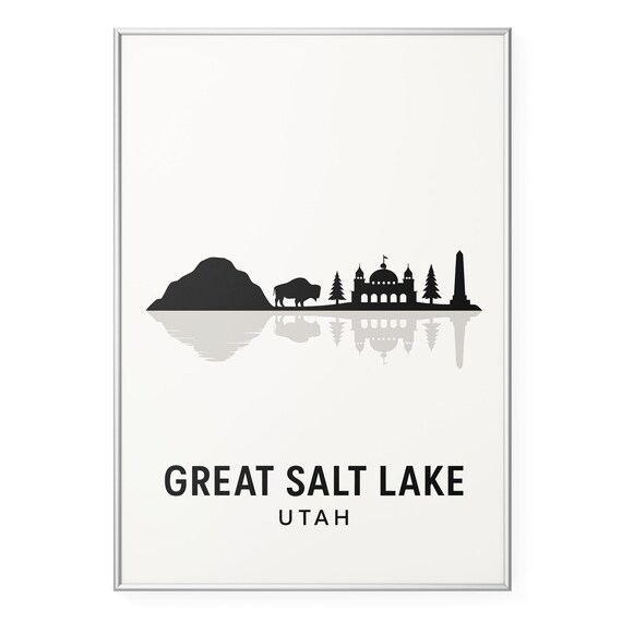 Great Salt Lake Utah Bison Temple Skyline Silhouette Travel Poster