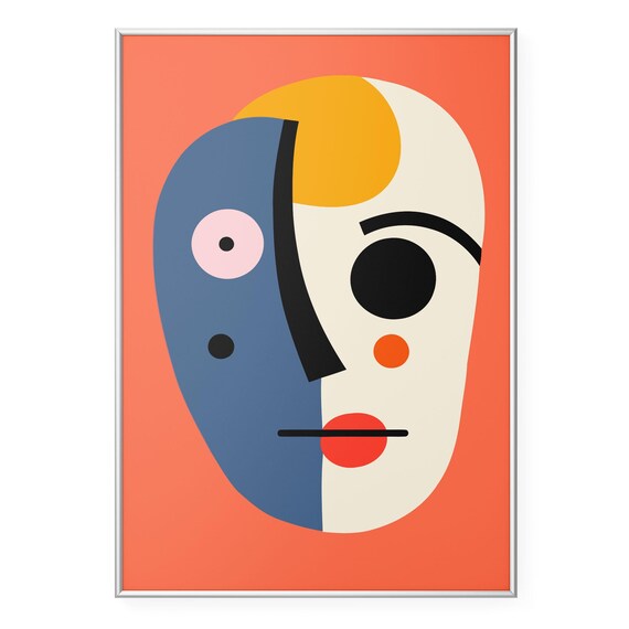 Bold Abstract Cubist Face Wall Art Print Modern Colorful Geometric Poster Contemporary Picasso Inspired Artwork Minimalist Home Decor