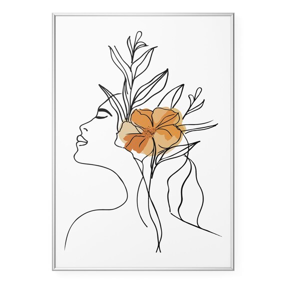Minimal Abstract Female Print Botanical Line Drawing Neutral Boho Wall Decor Modern Woman Illustration