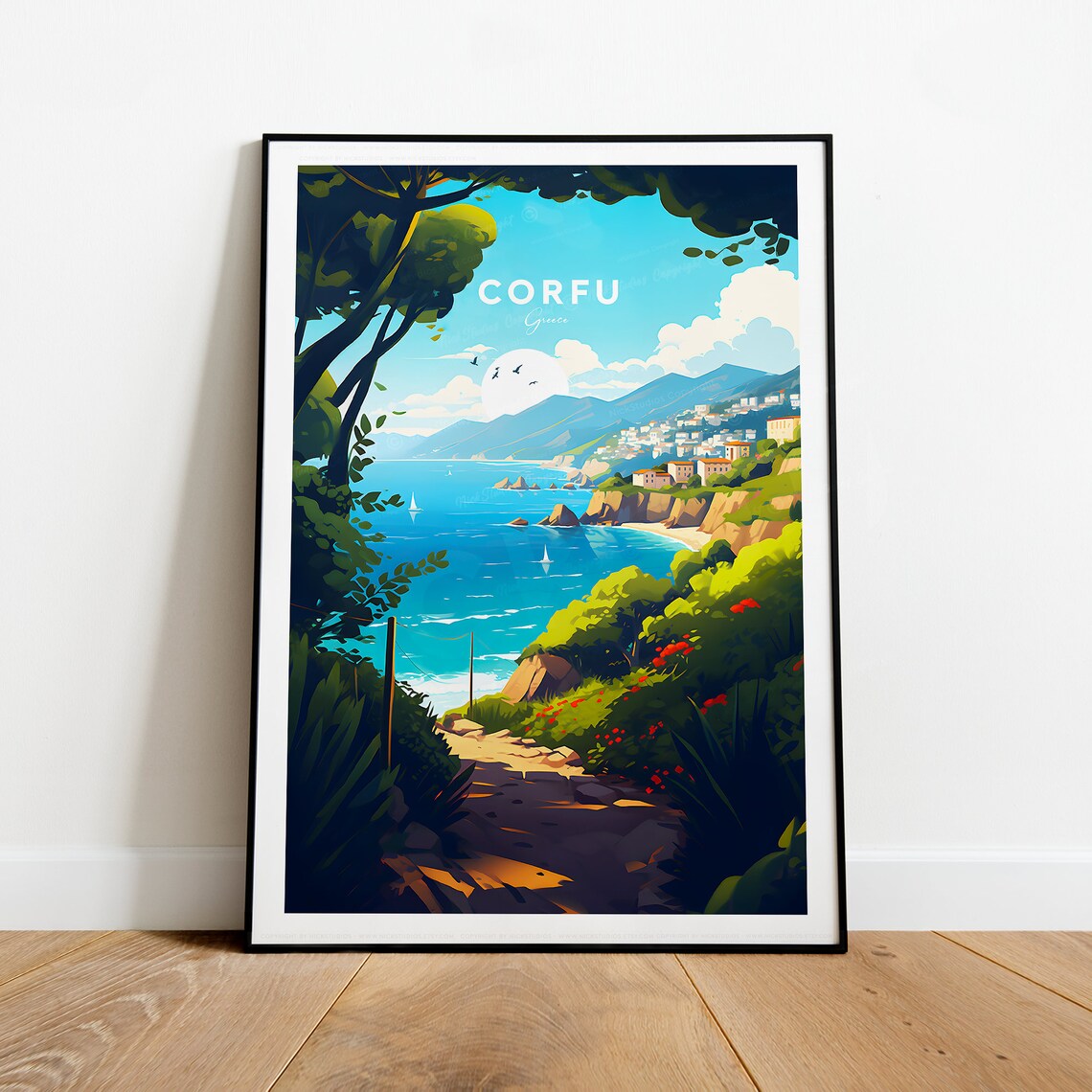 Corfu Greece Coastal Path Turquoise Bay Scenic View Travel Poster - Image 2