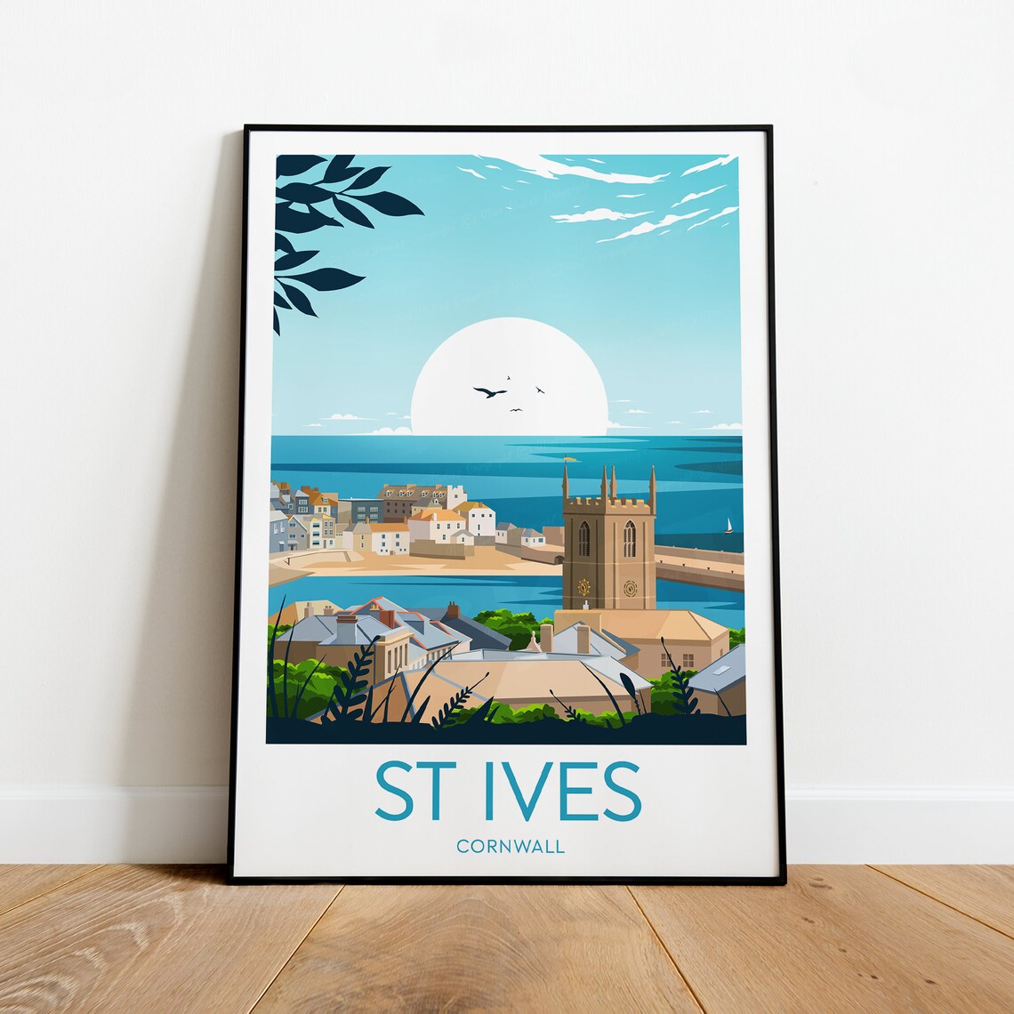 St Ives Cornwall Old Town Harbour Church Tower Sea View Poster