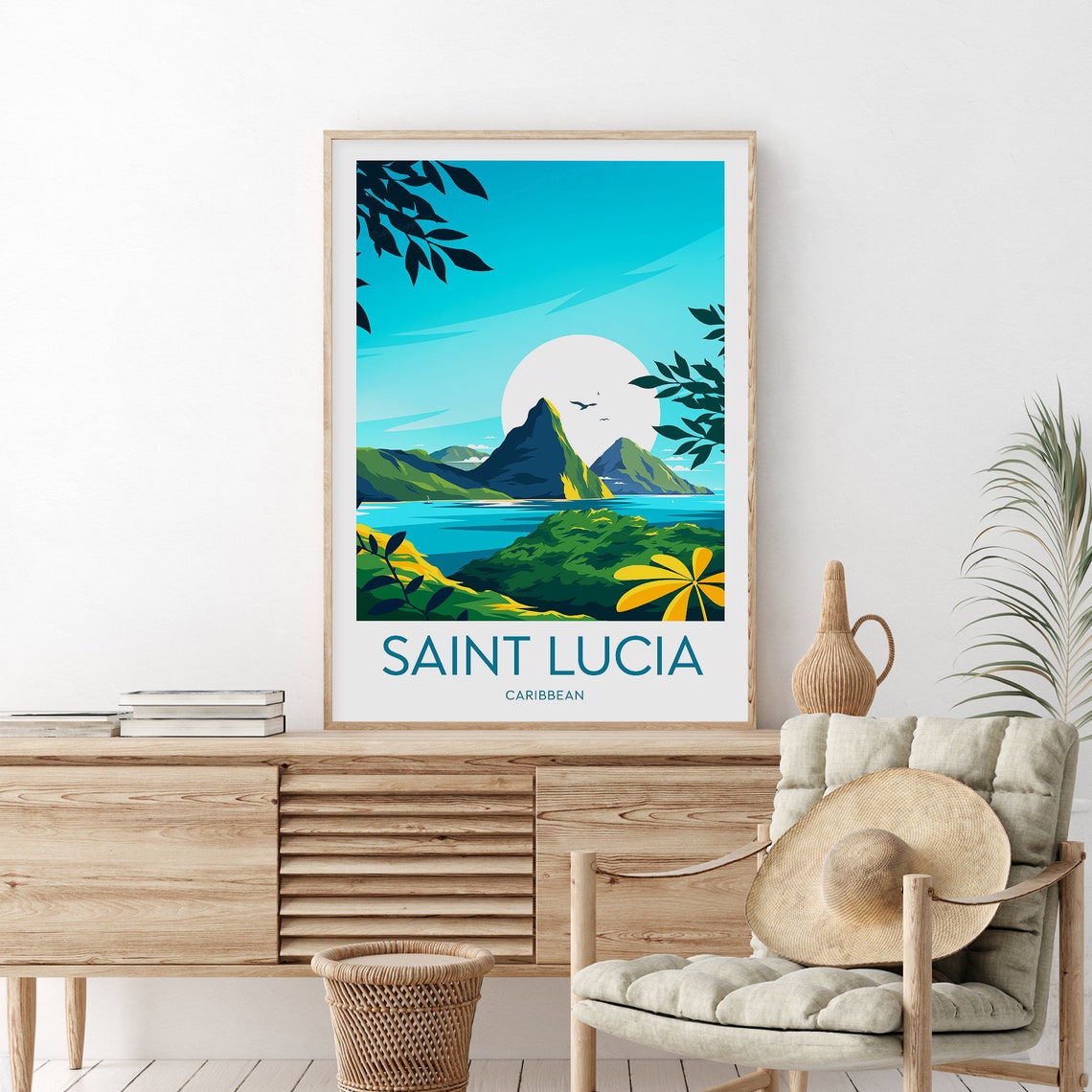 Saint Lucia Caribbean Pitons Twin Peaks Lush Tropical Bay Poster - Image 2