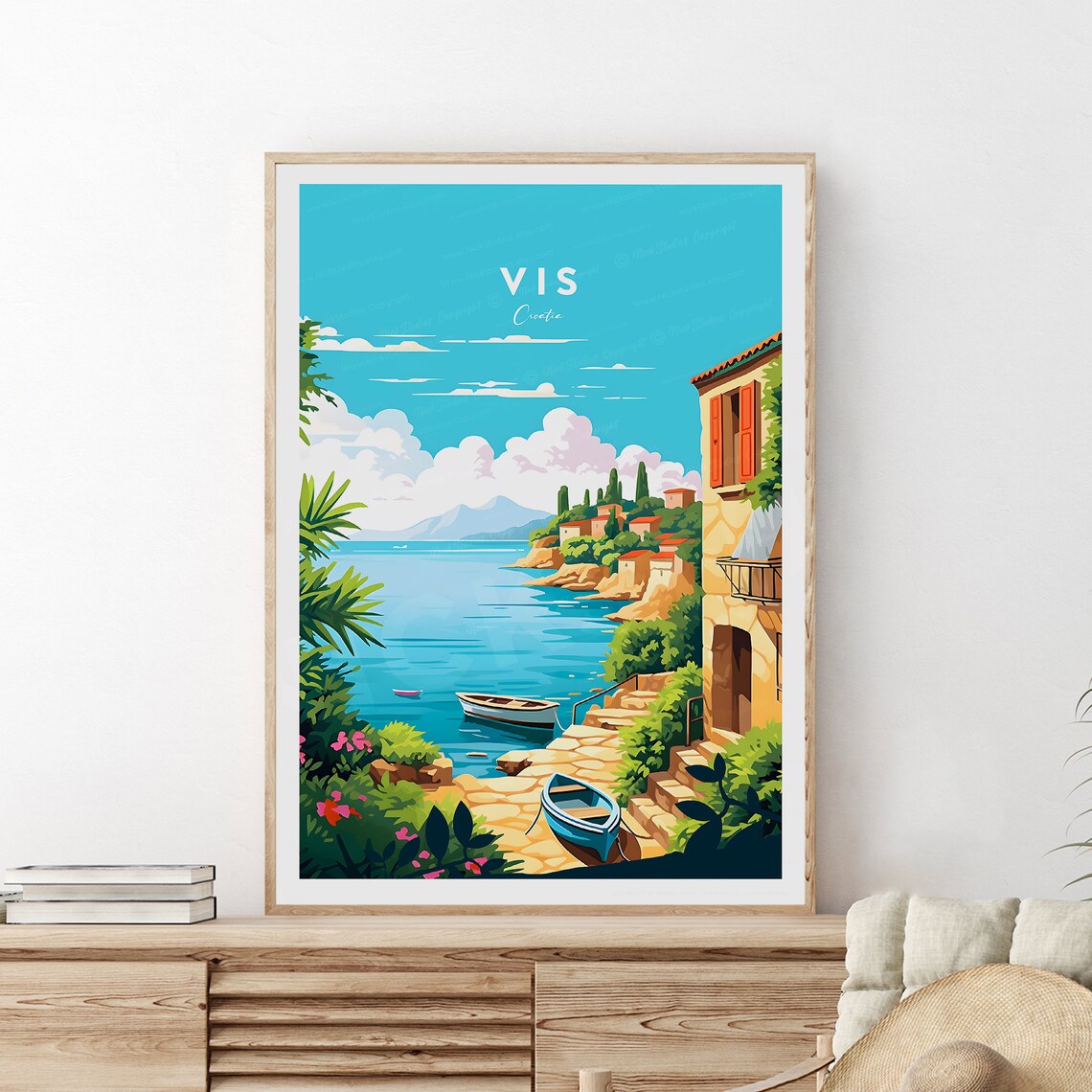Vis Croatia Sunny Island Harbour Fishing Boats Travel Poster - Image 2
