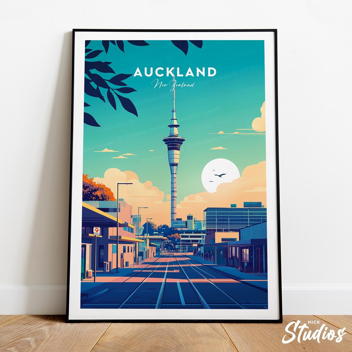 Auckland New Zealand Iconic Tower Downtown Retro Travel City Poster