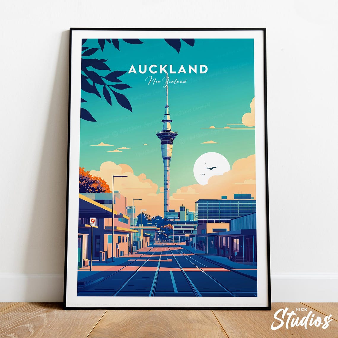 Auckland Traditional Travel Print New Zealand Auckland Poster Auckland Artwork New Zealand Print Wedding Gift Birthday Present