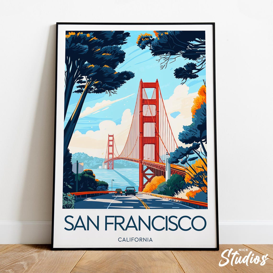 San Francisco Golden Gate Bridge Retro Travel Cityscape Poster