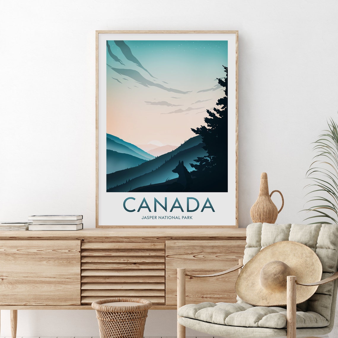 Jasper National Park Canada Wolf Ridge Alpine Sunset Travel Poster