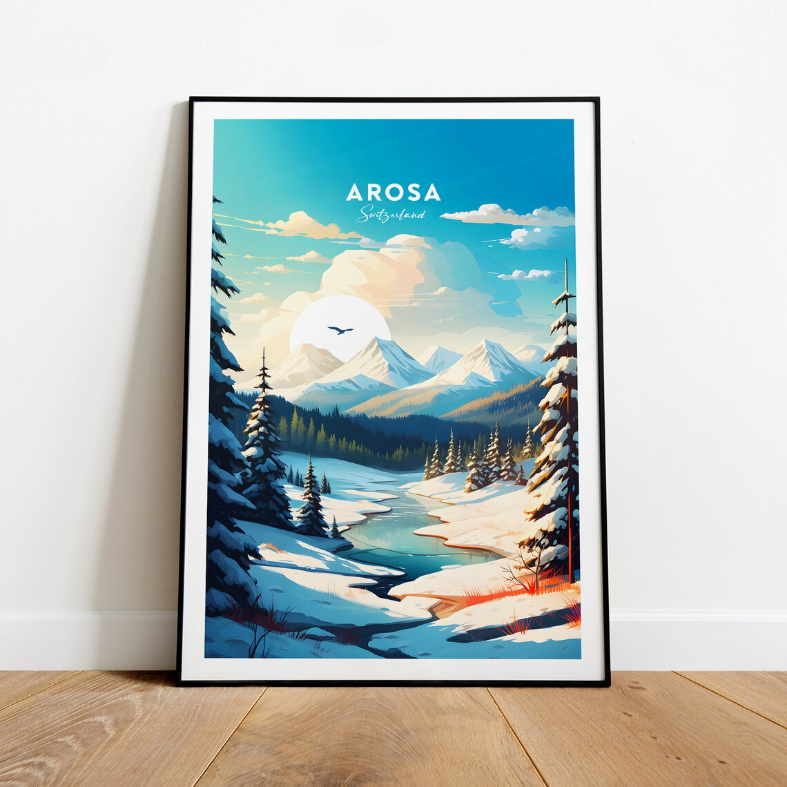 Arosa Switzerland Snowy Alpine Valley Frozen Lake Travel Poster - Image 2