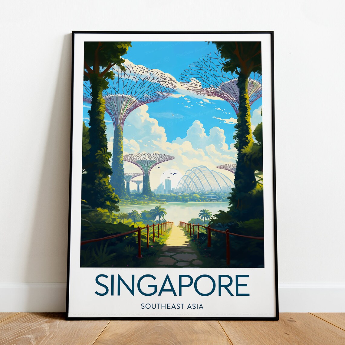 Singapore Gardens By The Bay Supertrees Vintage Travel Poster - Image 2