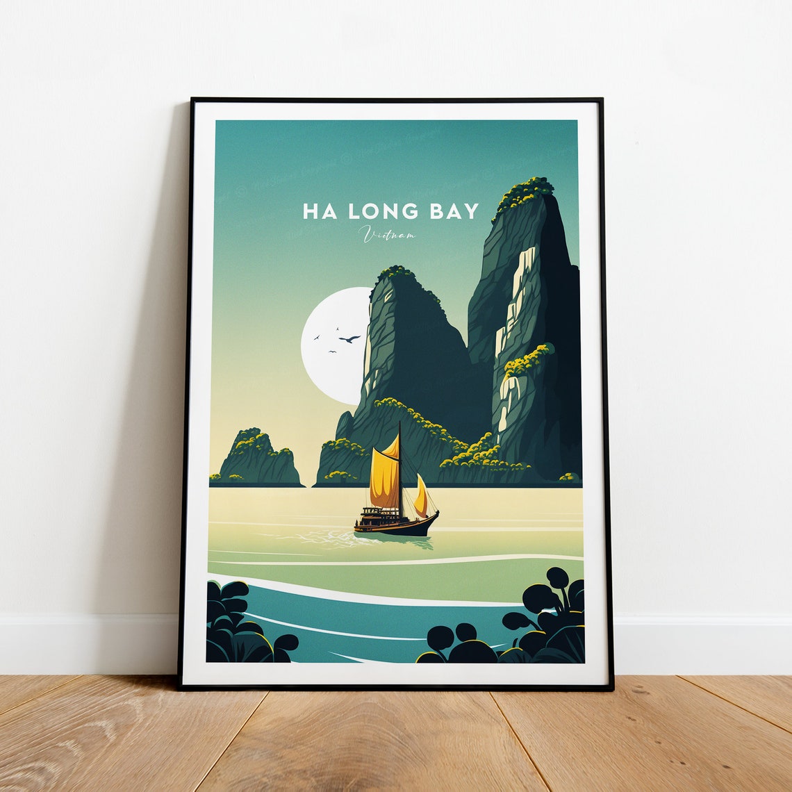 Ha Long Bay Vietnam Junk Boat Limestone Karsts Travel Poster