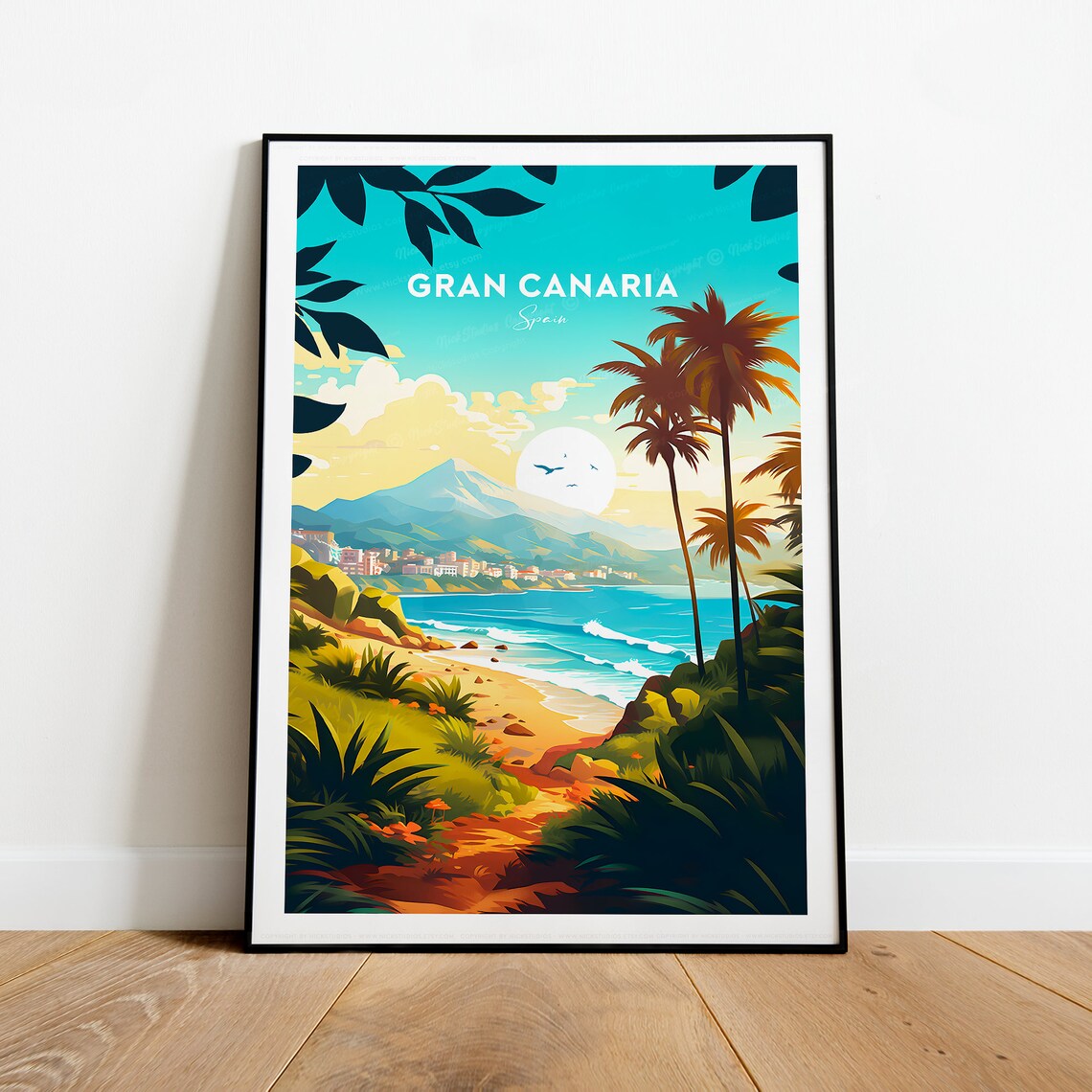 Gran Canaria Spain Palm Beach Ocean View Travel Poster Canary Isles - Image 2
