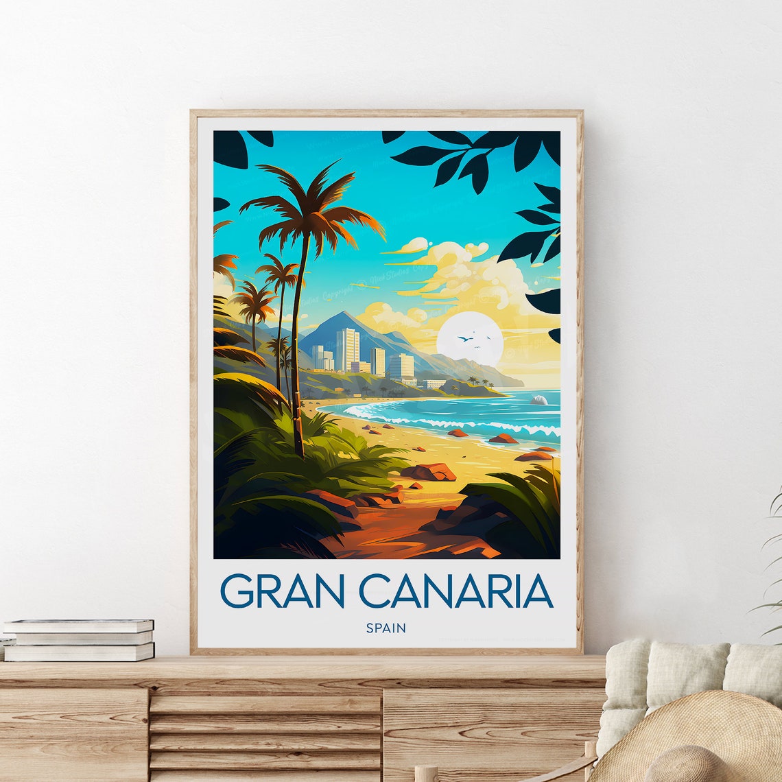 Gran Canaria Palm Beach Sunset over Las Palmas Bay Spain Poster
