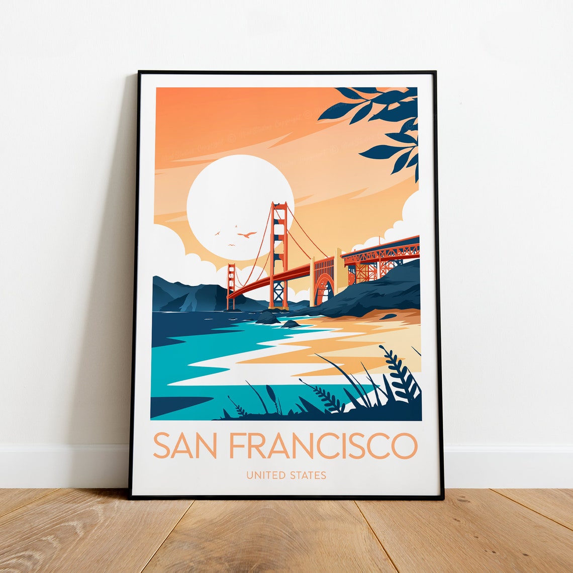 Iconic San Francisco Golden Gate Bridge Sunset Bay Scene Poster - Image 2