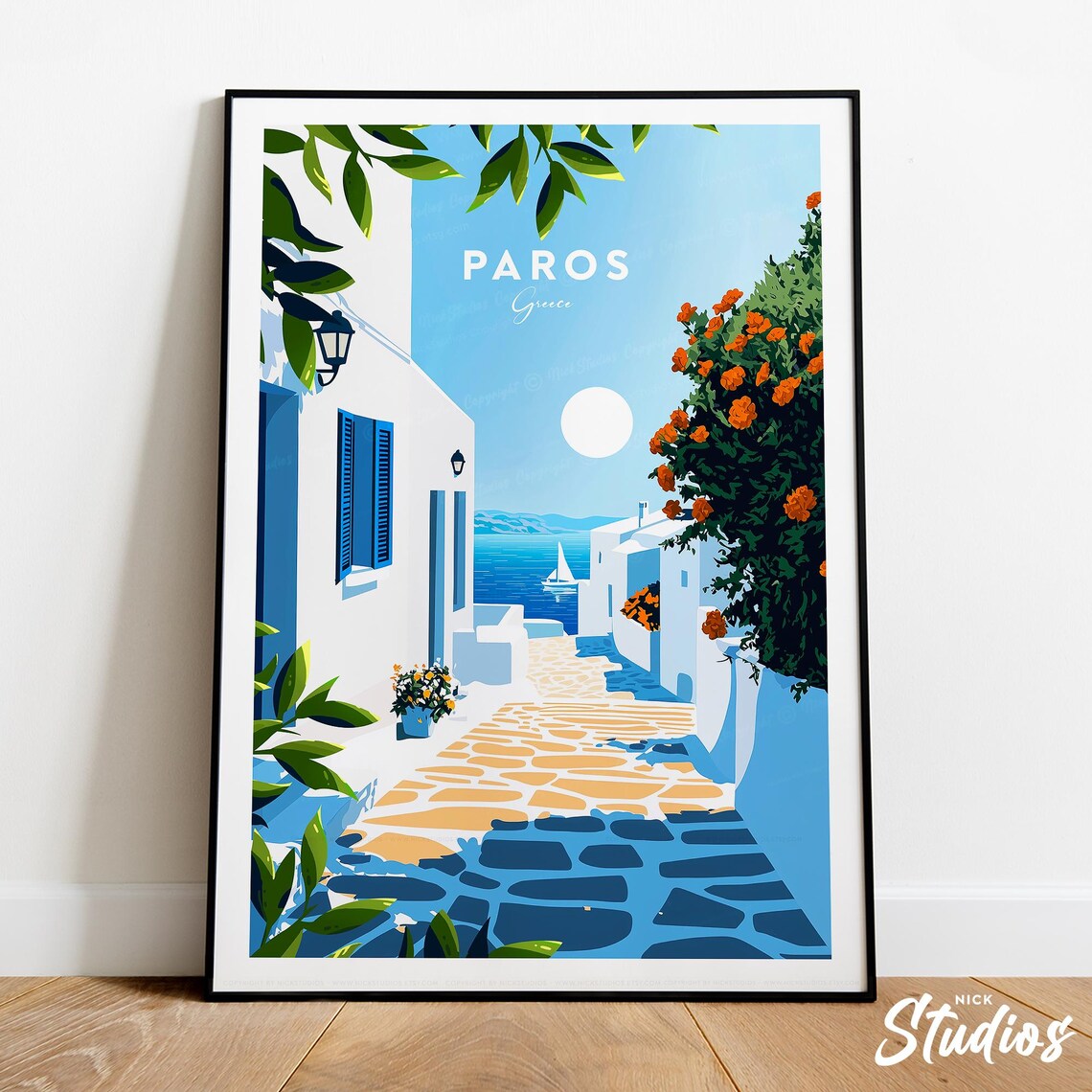 Paros Greece Cycladic Village Lane To The Sea Island Travel Poster