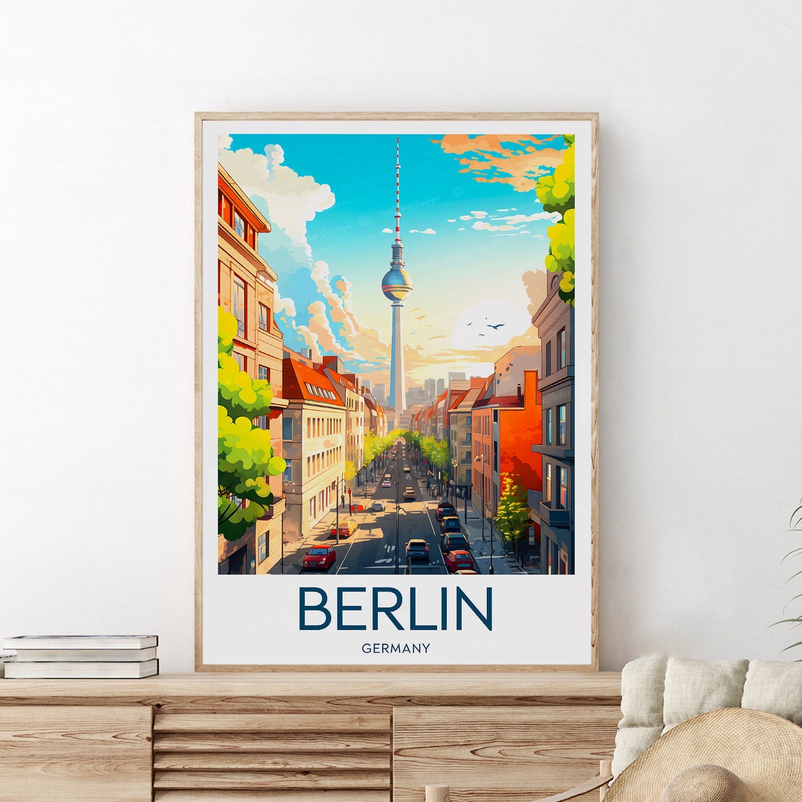 Berlin Germany TV Tower Sunset Boulevard Street Scene Poster - Image 2