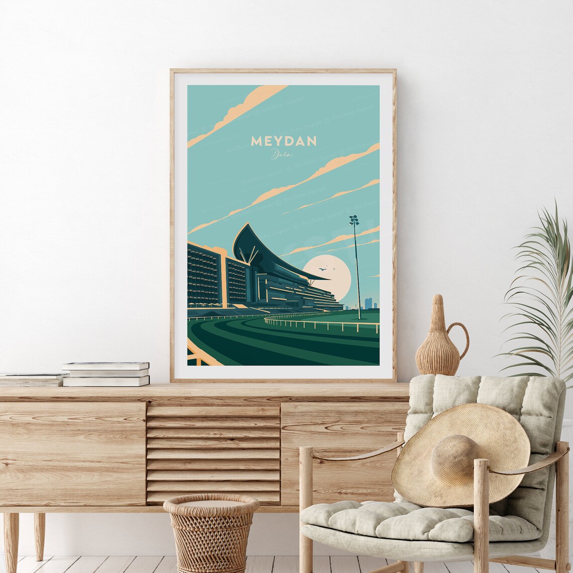 Meydan Dubai Horse Racecourse Grandstand Sunset Sports Wall Poster