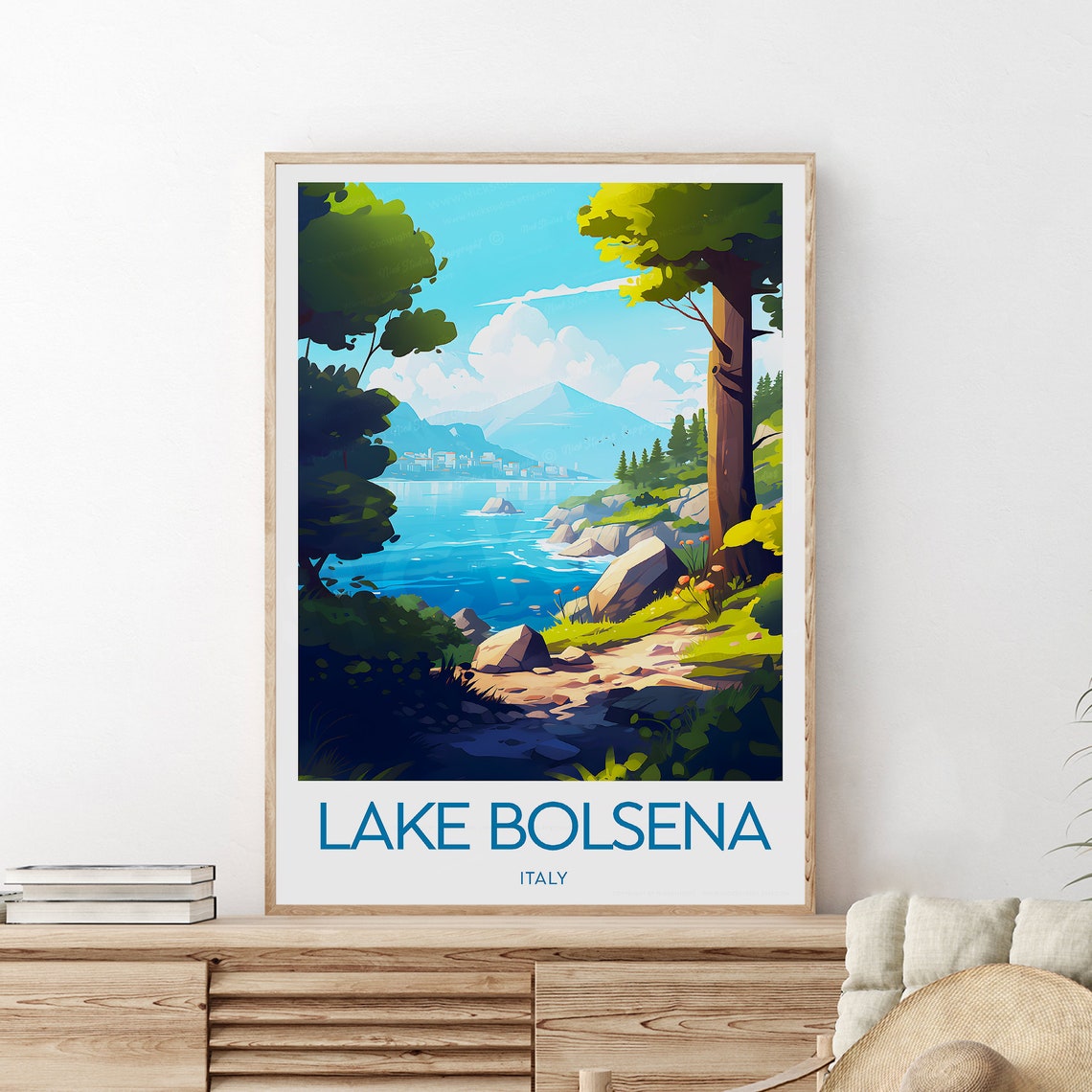 Lake Bolsena Italy Scenic Lakeside Trail Mountain View Poster - Image 2